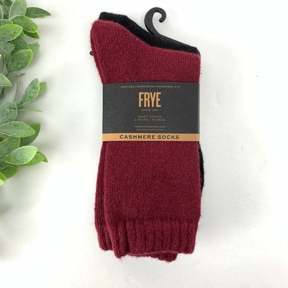 Frye Cashmere Tall Boot Socks Red Black Two Pairs